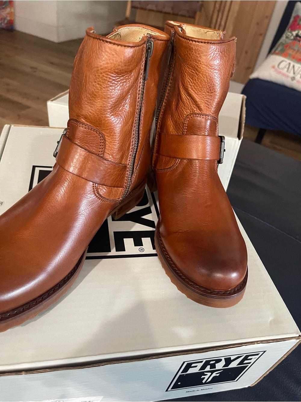 Frye Men's Cognac Leather Harness Ankle Boots